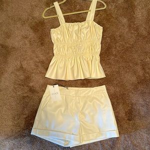 Cream faux leather shorts set with tank